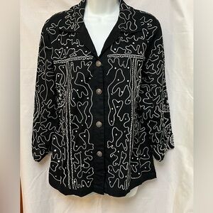 Choices Black and White Patterned Embroidered women’s Jacket  Button front M